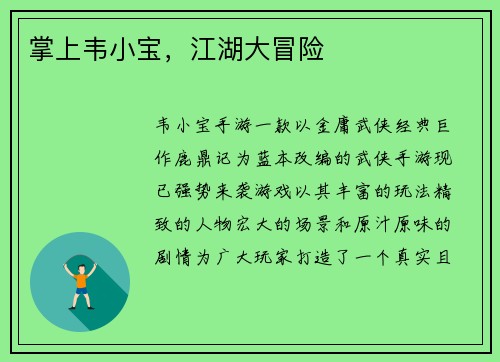 掌上韦小宝，江湖大冒险
